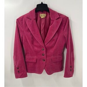 Peck & Peck Weekend Pink Corduroy Jacket Notched Lapel Faux Tortoiseshell button